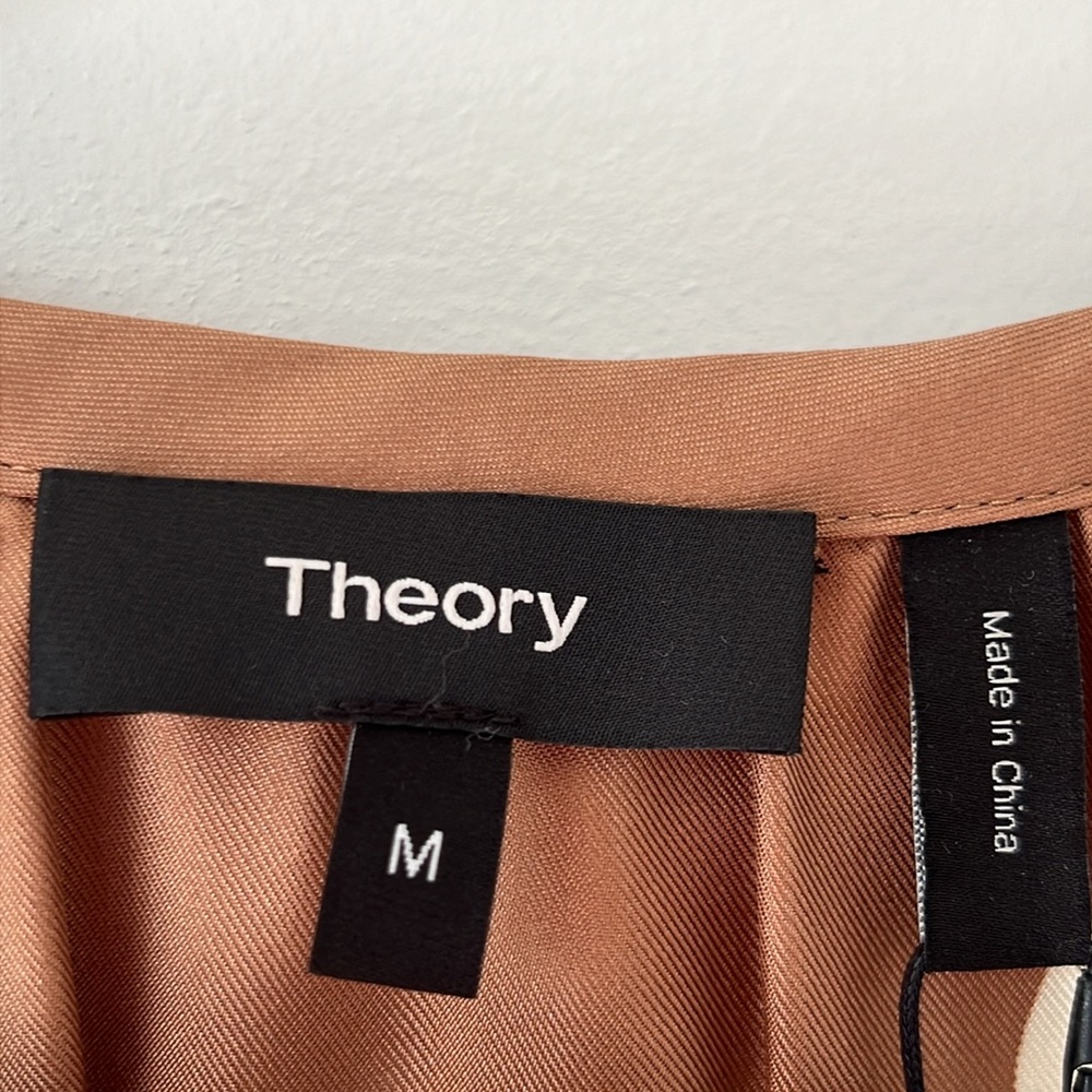 Theory: Petal Silk Puff Sleeve Blouse. Size M, Bright Camel - Picture 7 of 16